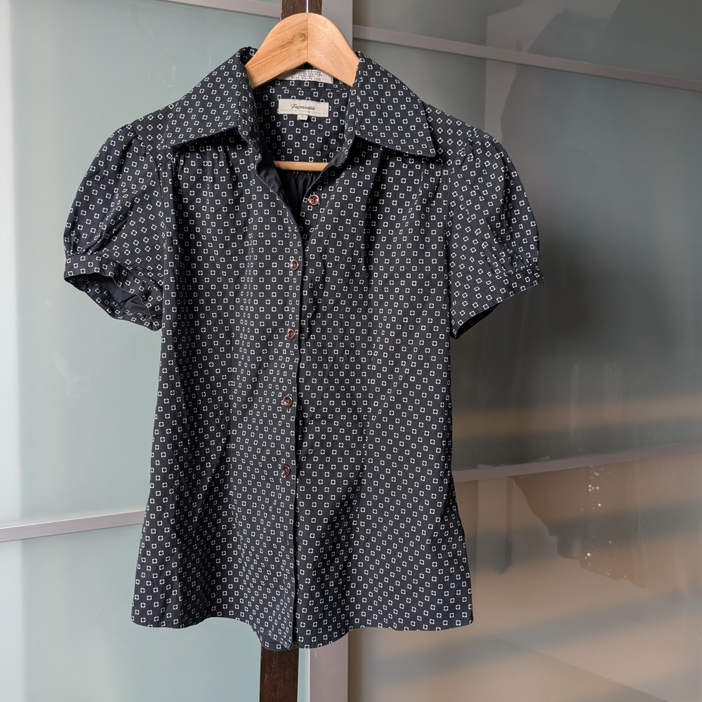 🇫🇷 Preloved Facconable Paris Women's Short Sleeve Button-up Shirt / Blouse - S
